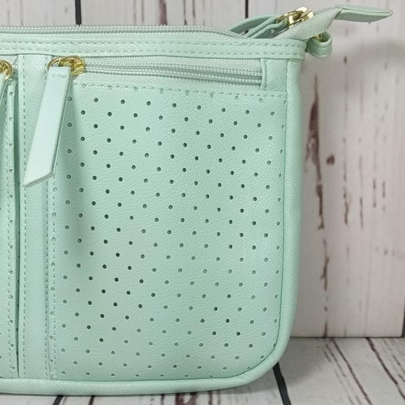 Mint Green Petite Laser Cut Crossbody Pouch Purse - Picture 4 of 13